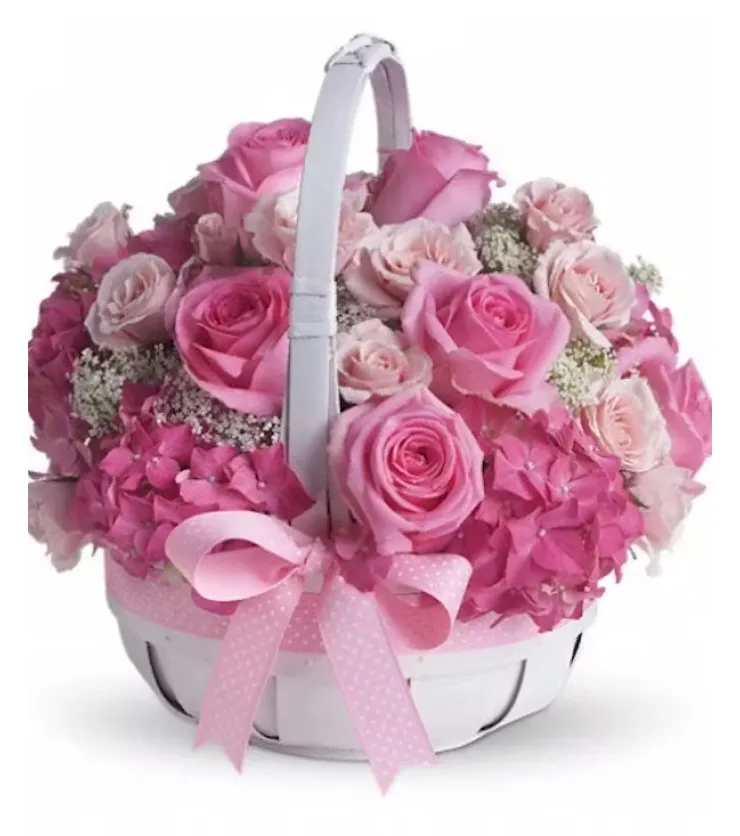 Pink Rose Birthday Basket